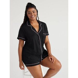 Joyspun Short Sleeve Top and Shorts Knit Pajama Set, 2Pc Sz XL - BLACK  - NWT